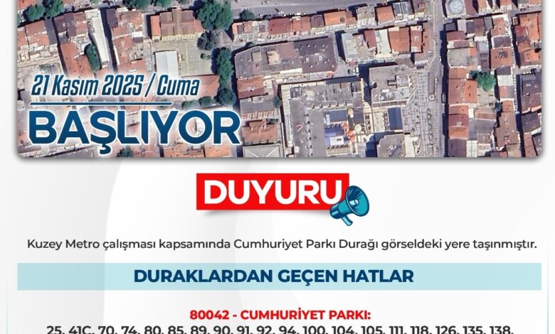 Cumhuriyet Parkı otobüs durağının yeri değiştirildi